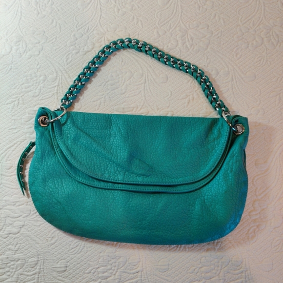 Mossimo Teal Faux Leather Shoulder Bag Teal Flap Over Closure W Chain  Strap - Picture 1 of 10
